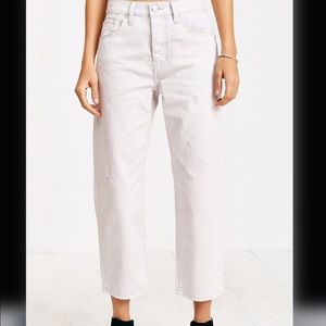 BDG Women's White Mid-Rise Relaxed Cropped Jean